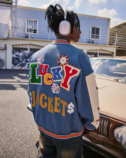 Poker Embroidery Varsity Jacket | LCDEGO Streetwear
