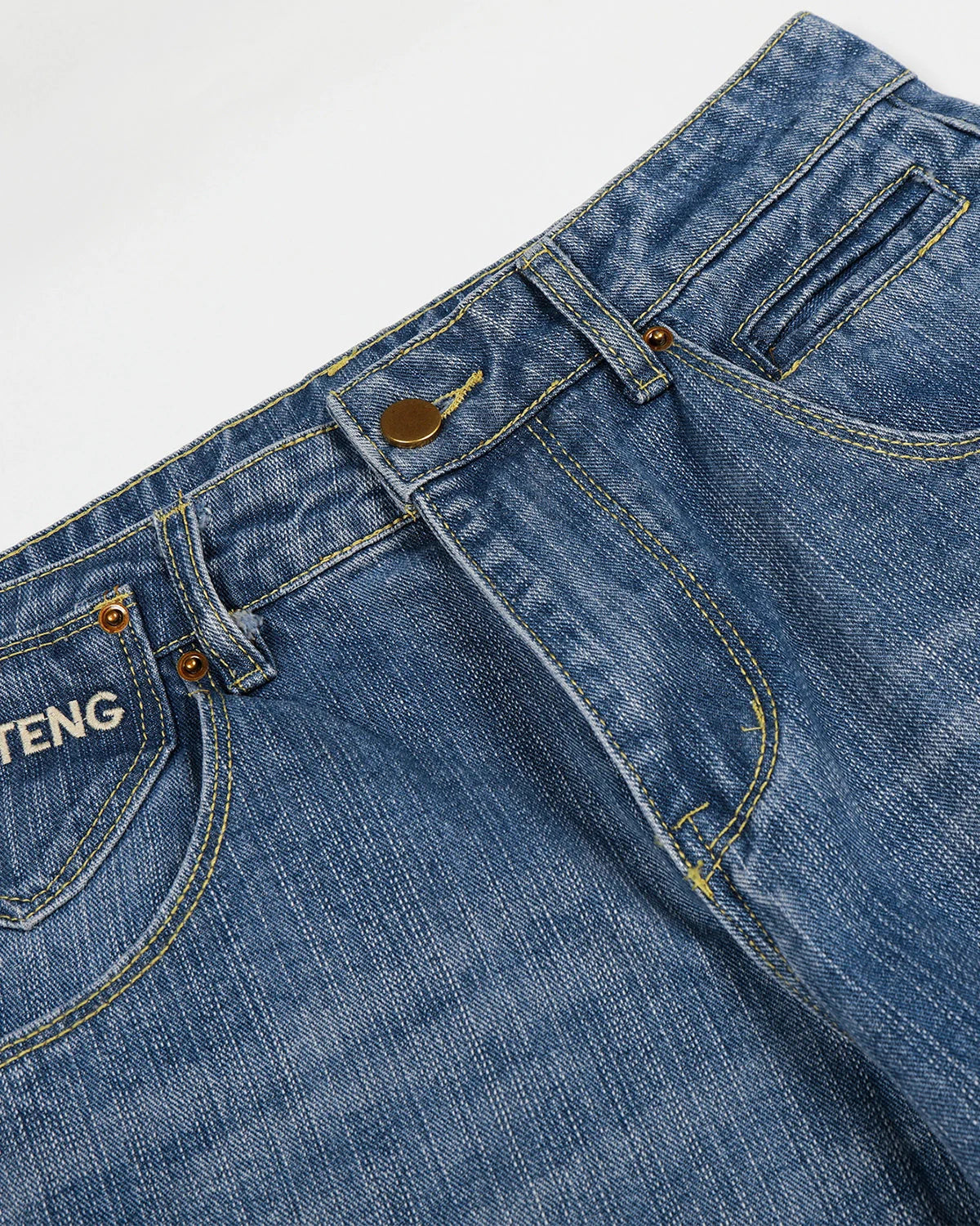 Cinch Back Washed Bamboo Weave Baggy Jeans | LCDEGO Streetwear