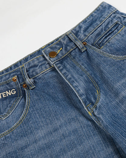 Cinch Back Washed Bamboo Weave Baggy Jeans | LCDEGO Streetwear