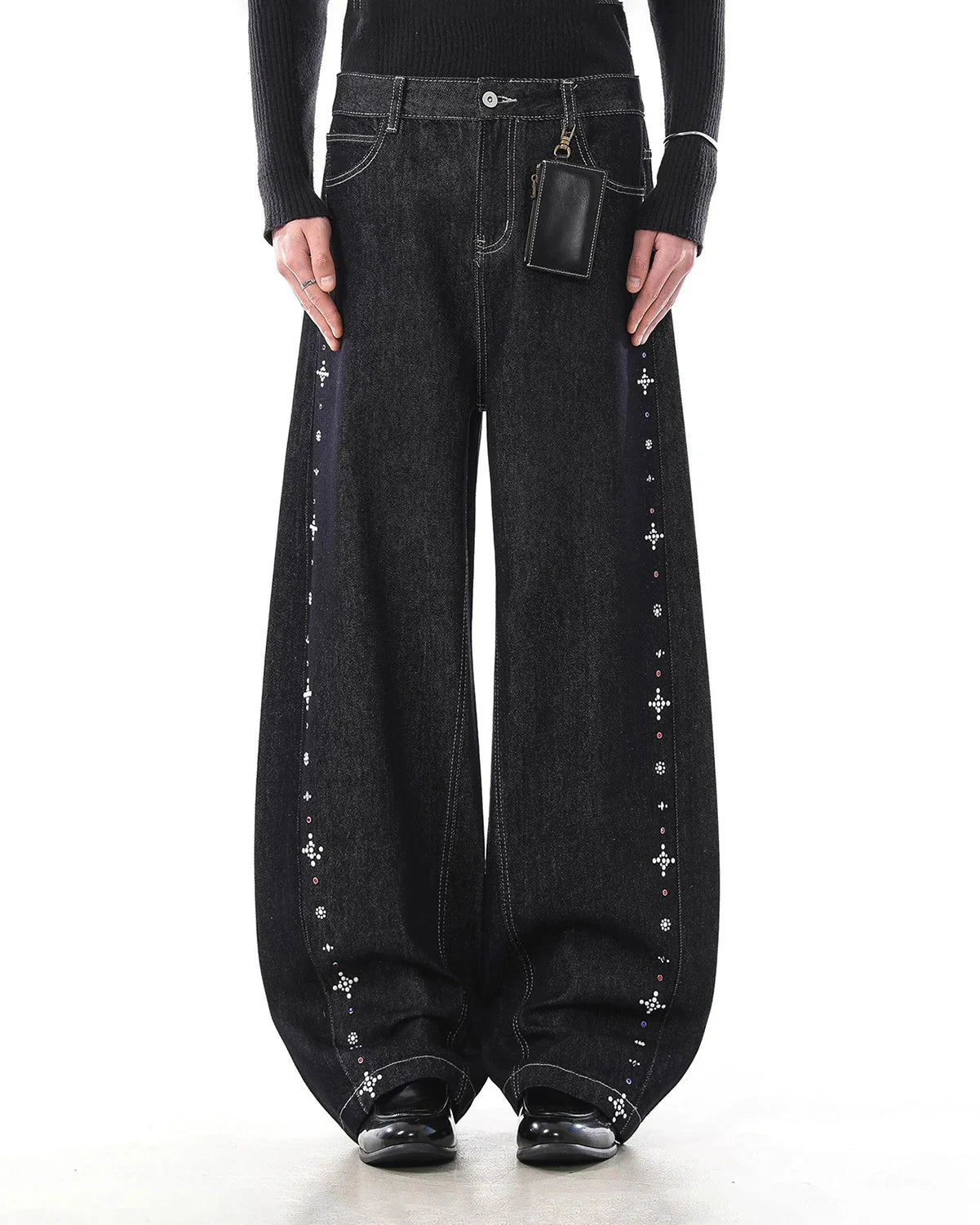 Studded Rhinestone Baggy Denim Jeans | LCDEGO Streetwear