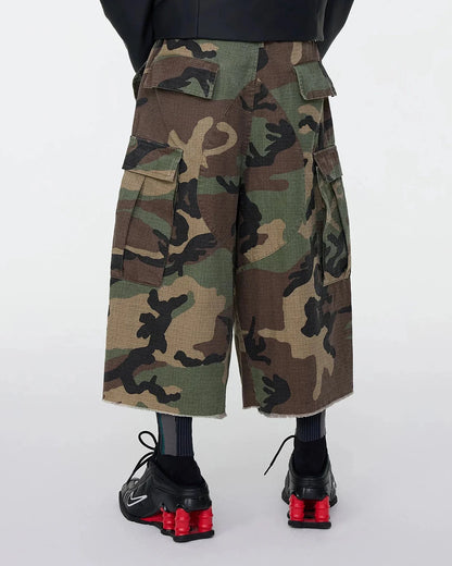 Oversized Camo Cargo Longline Shorts | LCDEGO Streetwear