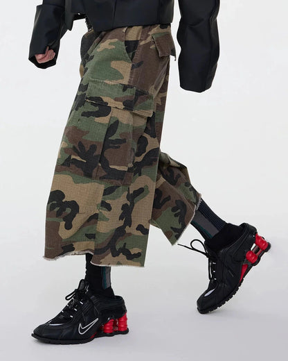 Oversized Camo Cargo Longline Shorts | LCDEGO Streetwear