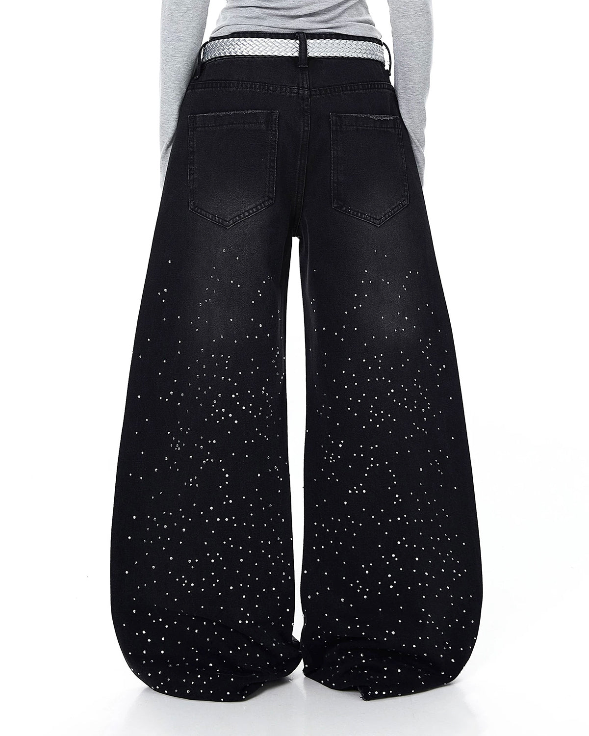 Acid Wash Rhinestone Baggy Jeans | LCDEGO Streetwear