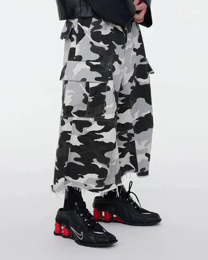 Glitter Camo Cargo Longline Shorts | LCDEGO Streetwear