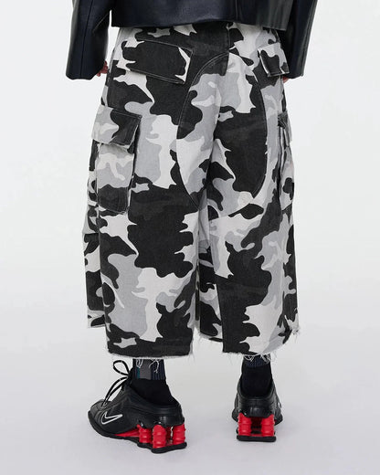 Glitter Camo Cargo Longline Shorts | LCDEGO Streetwear