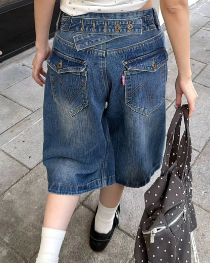 Cinch Back Bamboo Weave Long Jorts | LCDEGO Streetwear