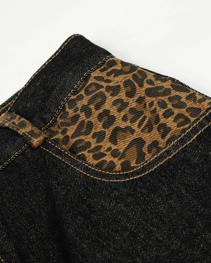 Leopard Pactchwork Embroidery Baggy Jeans | LCDEGO Streetwear