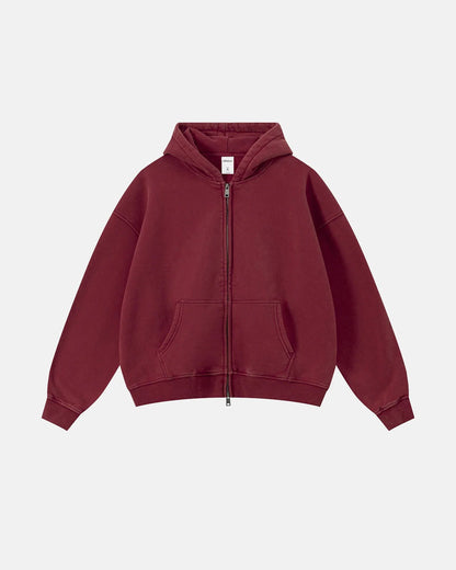 Vintage Washed Fleece Boxy Zip Hoodie | LCDEGO Streetwear
