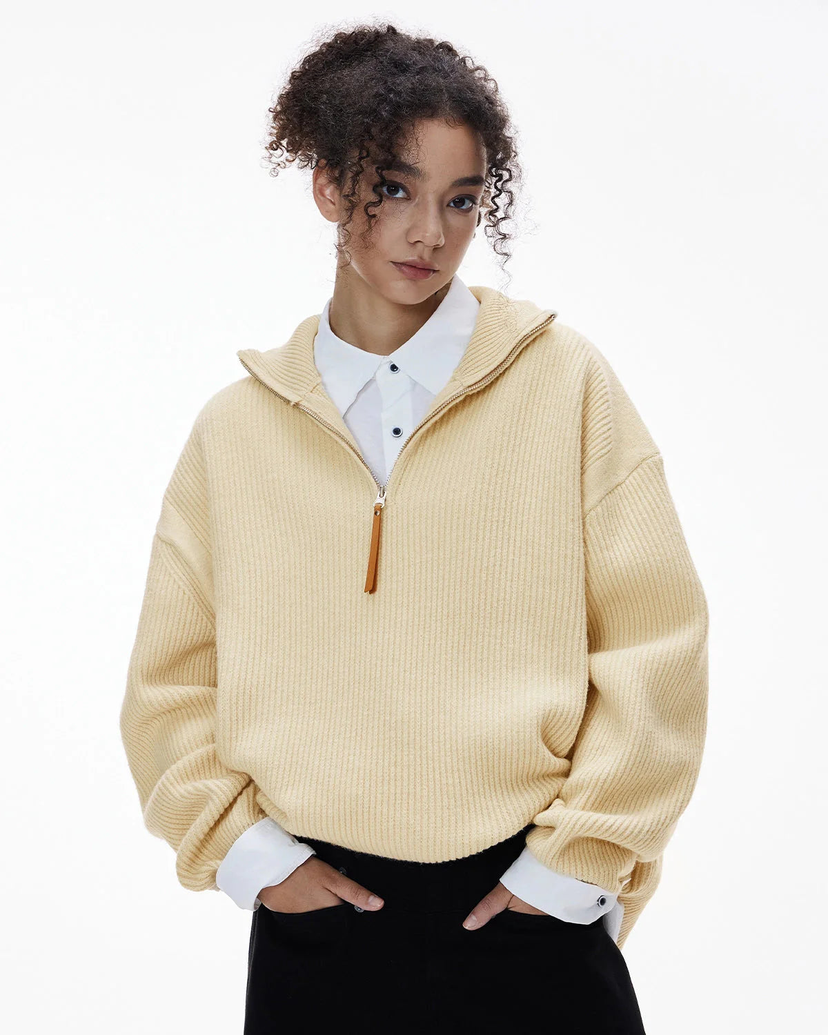 Quarter Zip Up Mock Neck Sweaters | LCDEGO Streetwear