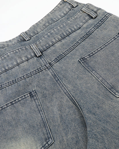 Rhinestone Cross Double Waist Denim Jorts | LCDEGO Streetwear