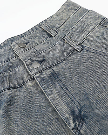 Rhinestone Cross Double Waist Denim Jorts | LCDEGO Streetwear