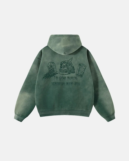 Graphic Monkey Wash Zip Up Hoodies | LCDEGO Streetwear