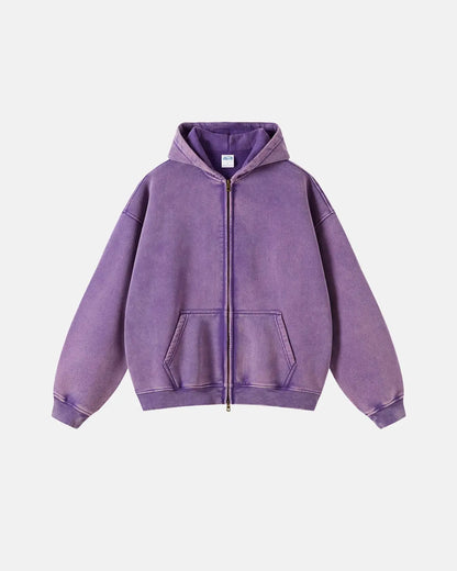 Grey Distressed Acid Wash Zip Up Hoodies | LCDEGO Streetwear