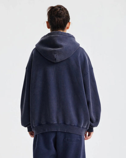 Boxy Fit Acid Washed Fleece Zip Up Hoodies | LCDEGO Streetwear