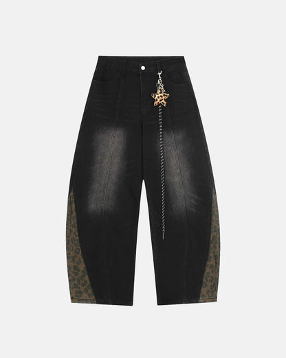 Leopard Patchwork Wide Leg Denim Jeans | LCDEGO Streetwear