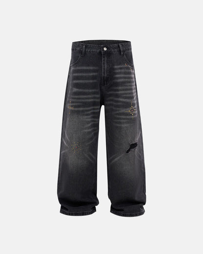 Distressed Rhinestone Ripped Baggy Jeans | LCDEGO Streetwear