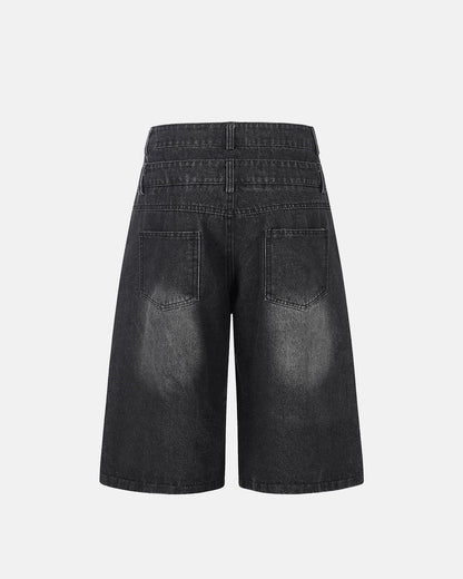 Rhinestone Cross Double Waist Denim Jorts | LCDEGO Streetwear