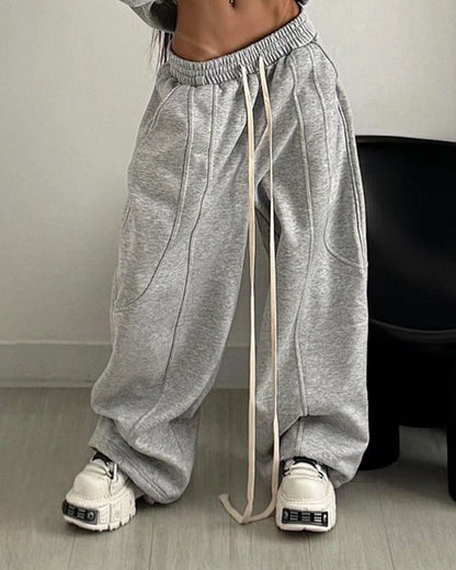 Grey Baggy Wide Leg Sweatpants | LCDEGO Streetwear