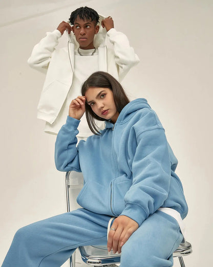 Fleece Double Zip Up Hoodies | LCDEGO Streetwear