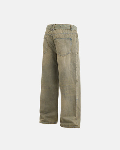 Beaded Studded Washed Baggy Jeans | LCDEGO Streetwear