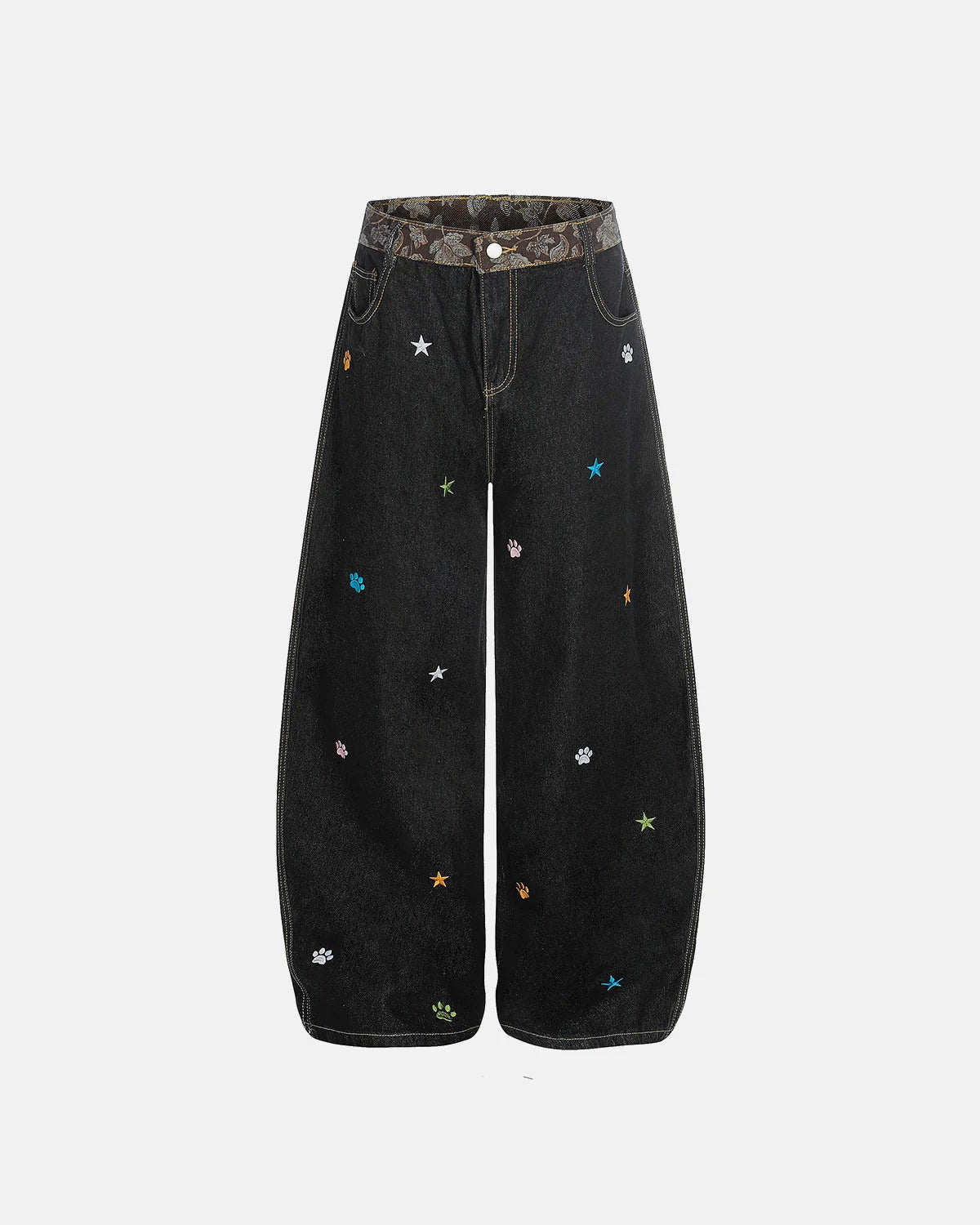 Jacquard Embroidery Raw Baggy Jeans | LCDEGO Streetwear