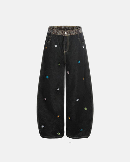 Jacquard Embroidery Raw Baggy Jeans | LCDEGO Streetwear