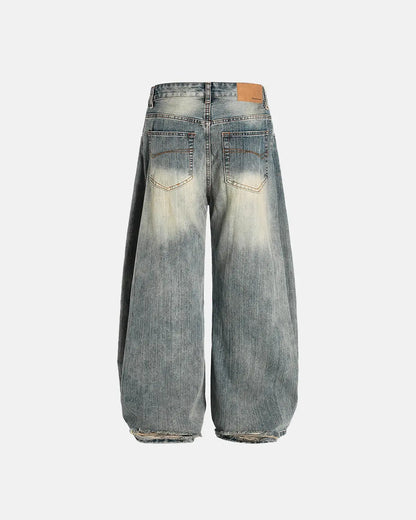 Washed  Bamboo Weave Baggy Jeans | LCDEGO Streetwear