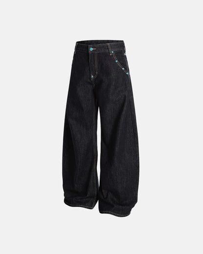 Turquoise Button Rivet Baggy Jeans | LCDEGO Streetwear