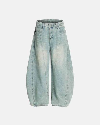 Lettering Embroidery Barrel Baggy Jeans | LCDEGO Streetwear