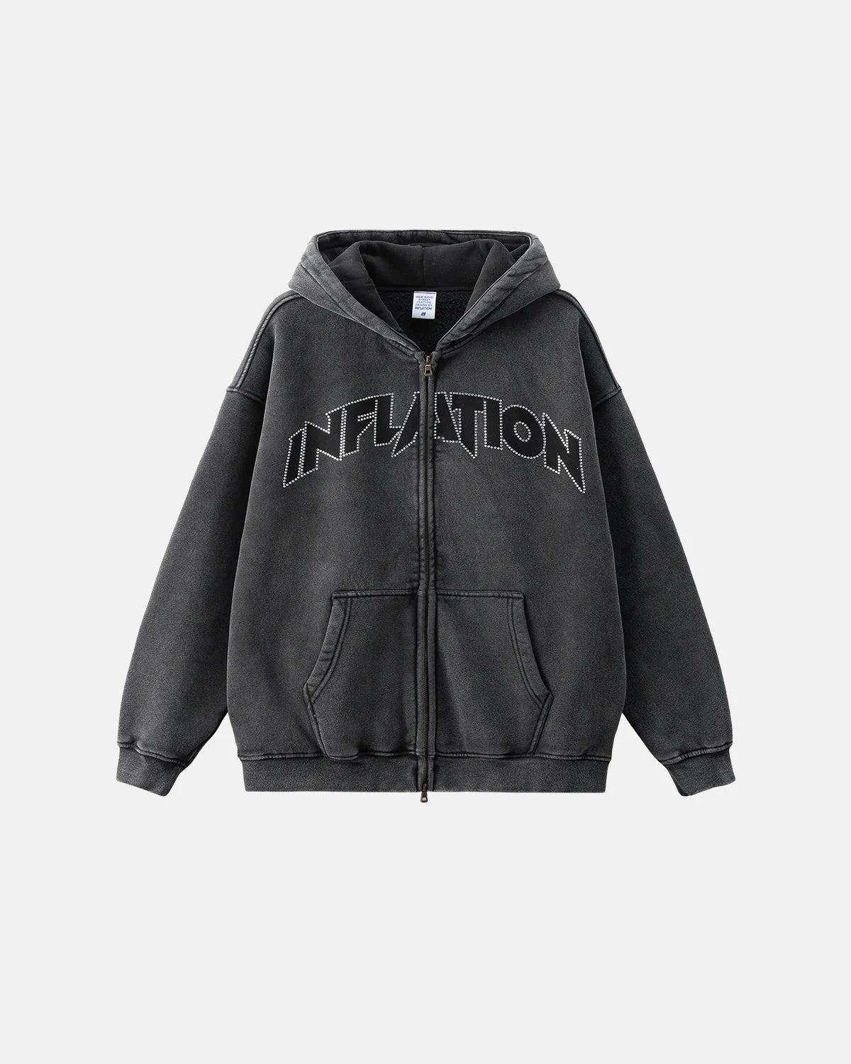 Totem Rhinestone Acid Wash Zip Up Hoodies | LCDEGO Streetwear