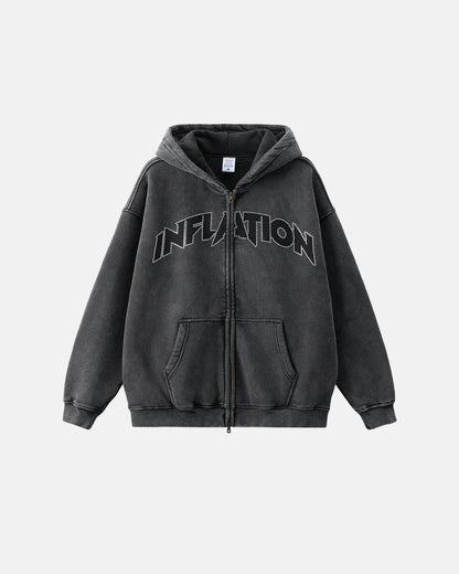 Totem Rhinestone Acid Wash Zip Up Hoodies | LCDEGO Streetwear