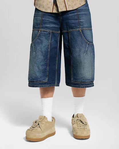 Indigo Washed Cargo Denim Jorts | LCDEGO Streetwear
