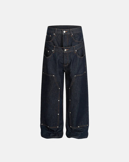 Double Waist Raw Baggy Jeans| LCDEGO Streetwear