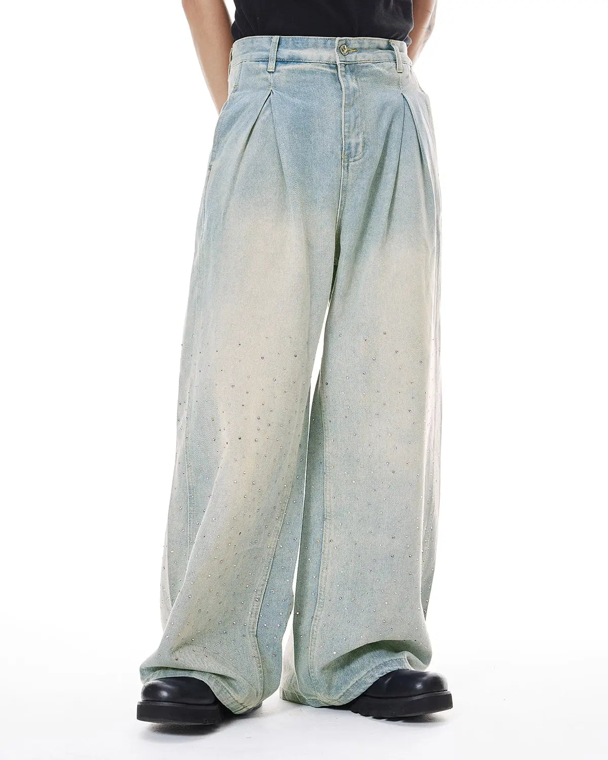 Washed Rhinestone Baggy Jeans | LCDEGO Streetwear