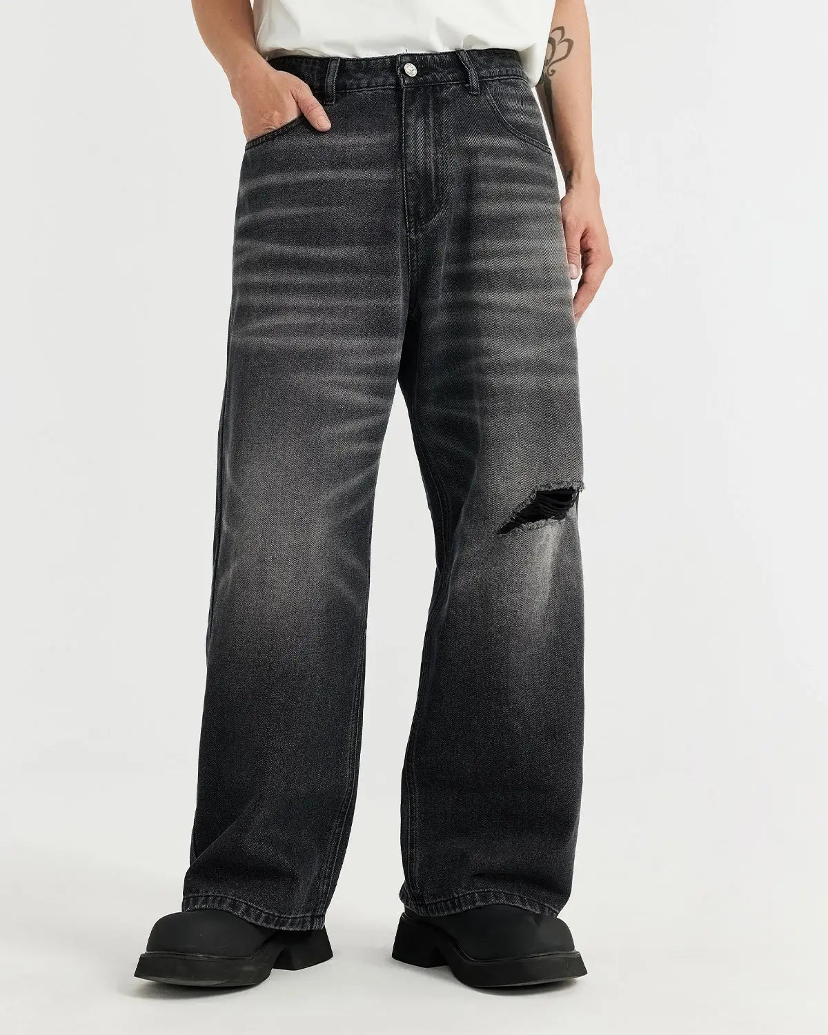 Ripped Wide Leg Jeans | LCDEGO Streetwear
