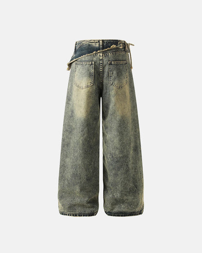 Distressed Washed Wide Leg Denim Jeans | LCDEGO Streetwear