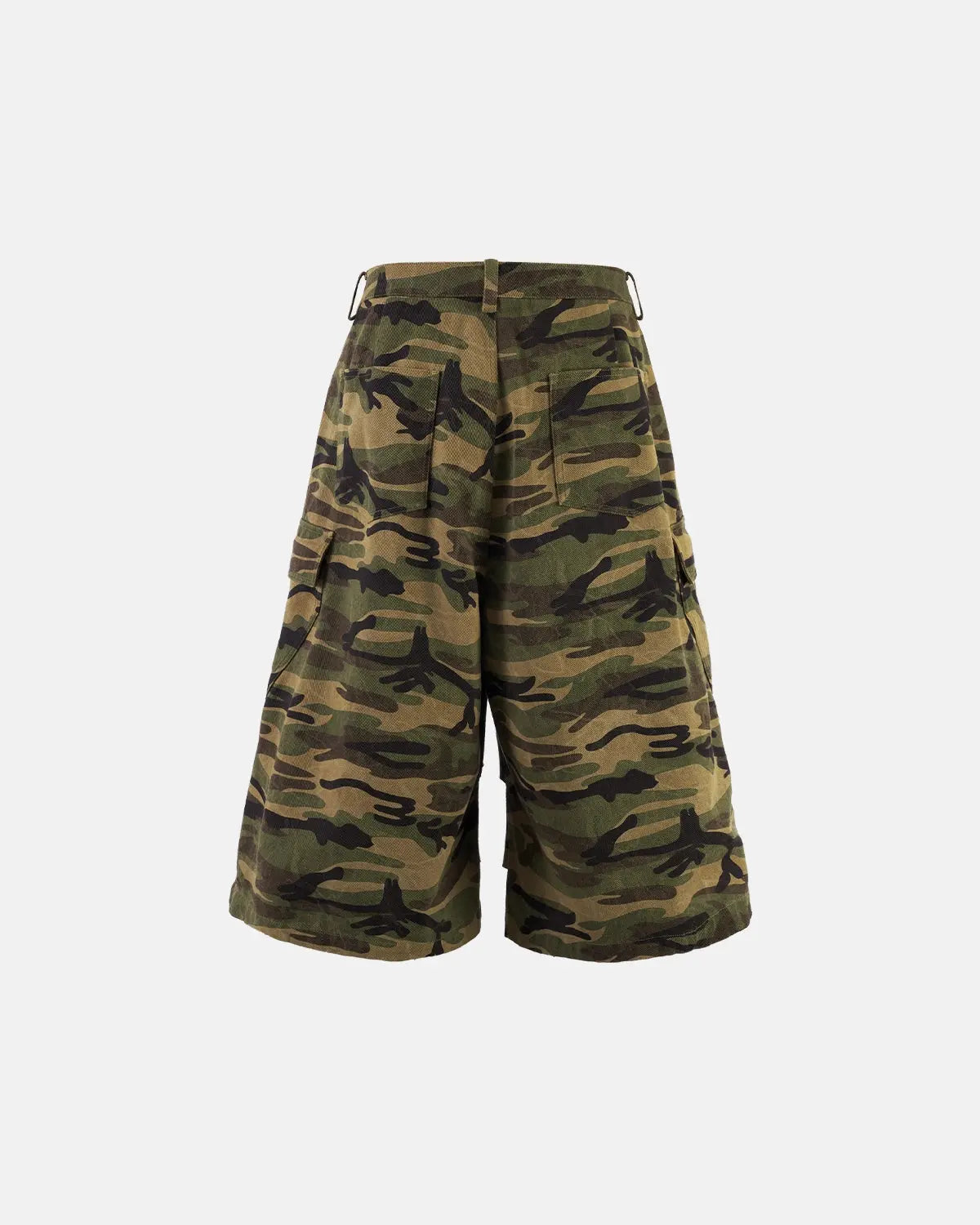 military style camouflage shorts with utility cargo design