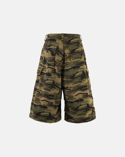 military style camouflage shorts with utility cargo design