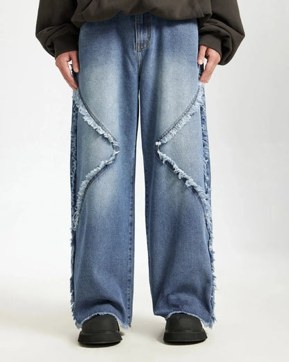 Blue Frayed Acid Wash Pants | LCDEGO Streetwear