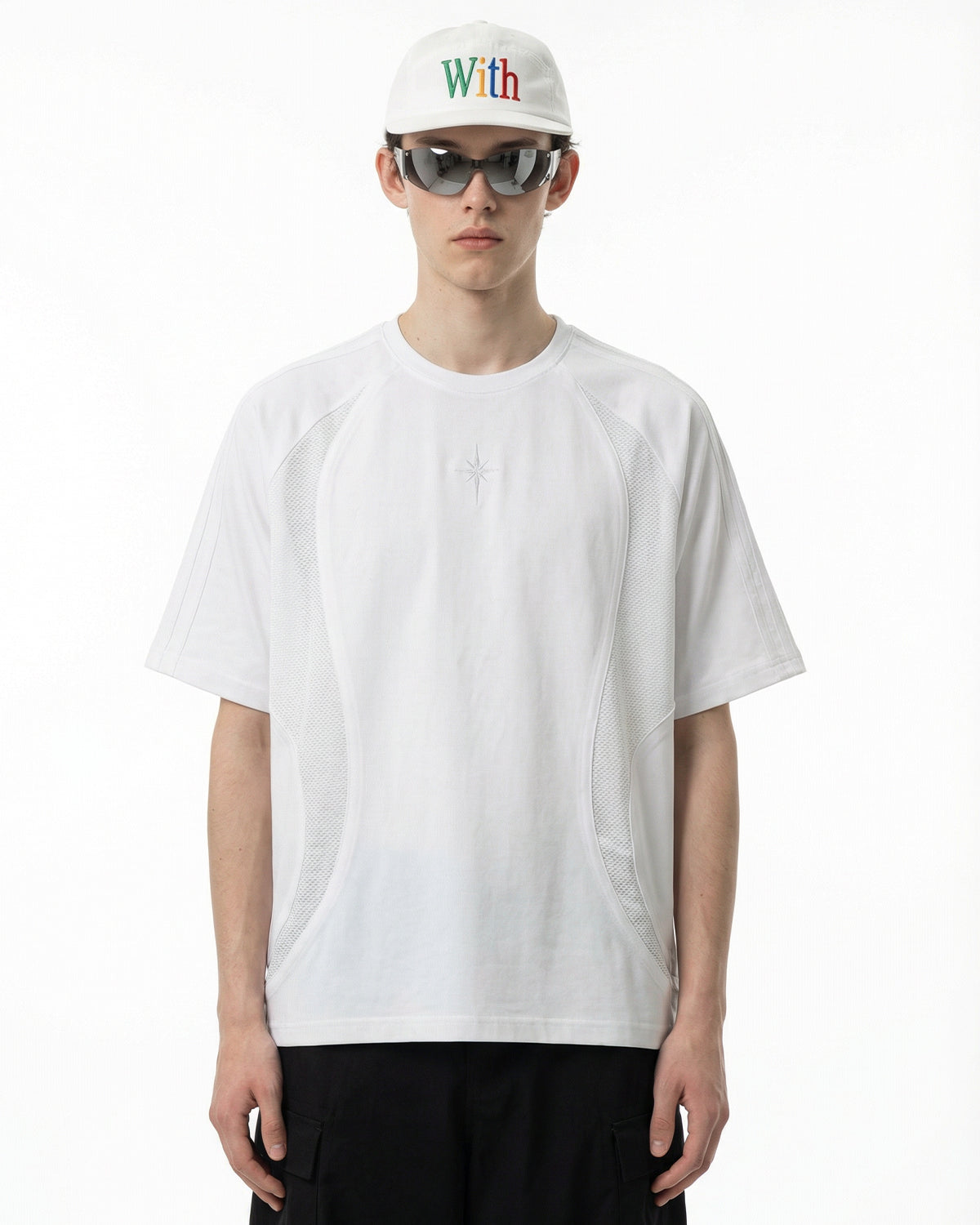 Mesh Patchwork Stitching Embroidered T-Shirt | LCDEGO Streetwear