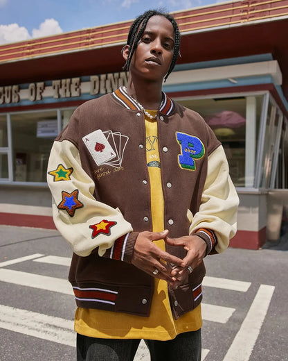 Poker Embroidery Varsity Jacket | LCDEGO Streetwear