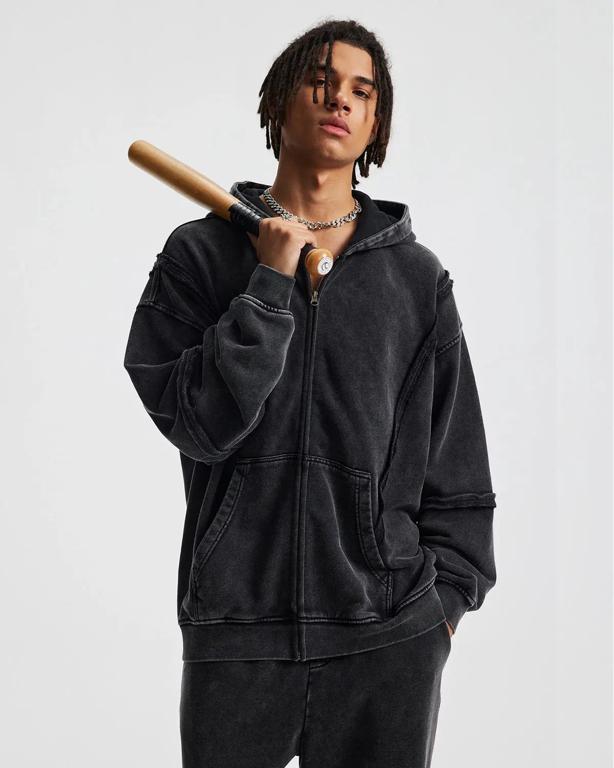 Acid Wash Oversized Zip Up Hoodies | LCDEGO Streetwear
