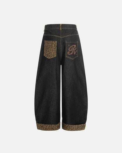 Leopard Pactchwork Embroidery Baggy Jeans | LCDEGO Streetwear
