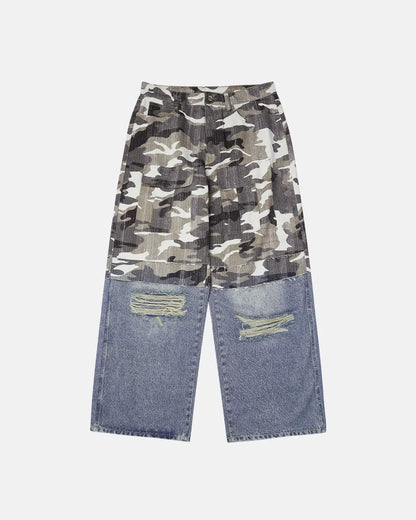 Patchwork Effect Print Baggy Jeans | LCDEGO Streetwear