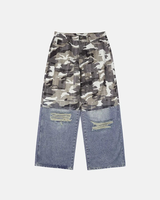 Patchwork Effect Print Baggy Jeans | LCDEGO Streetwear