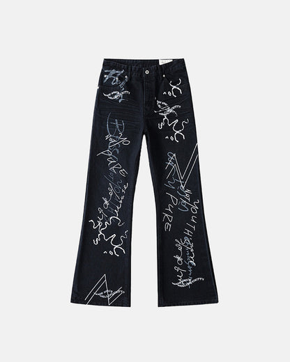 Graffiti Print Bootcut Jeans | LCDEGO Streetwear