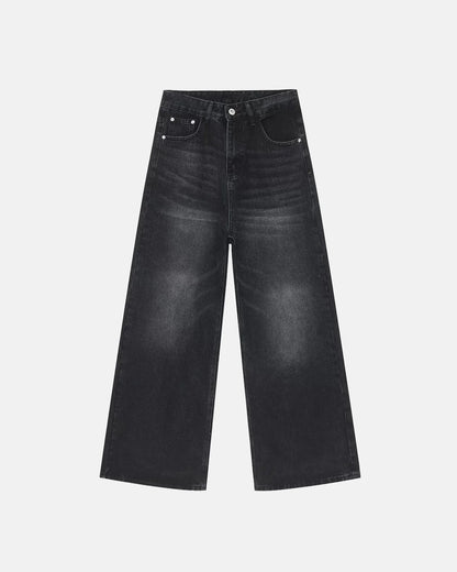 Black Monkey Washed Wide Leg Jeans | LCDEGO Streetwear