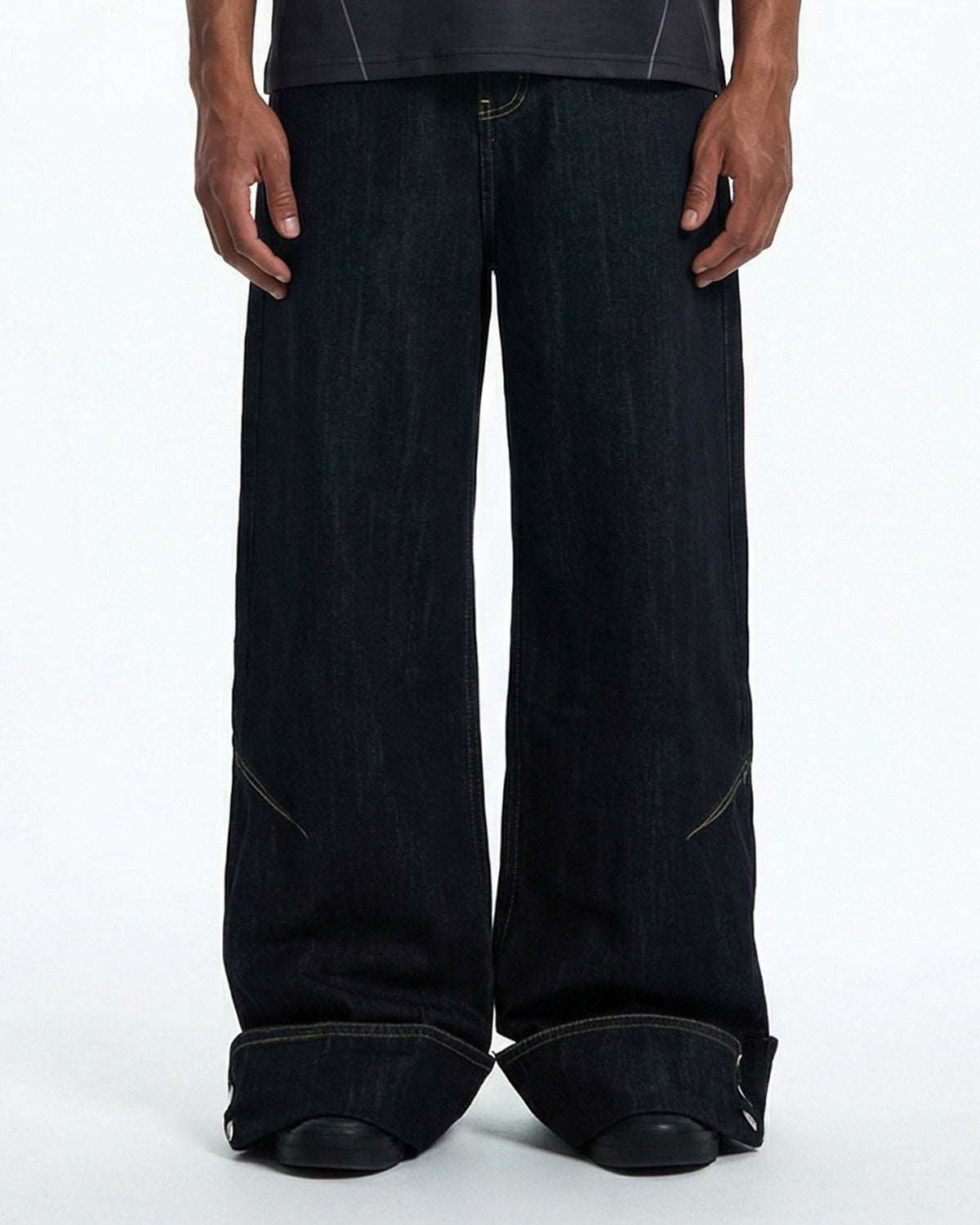 Dark Washed Cuff Detail Wide Leg Jeans | LCDEGO Streetwear