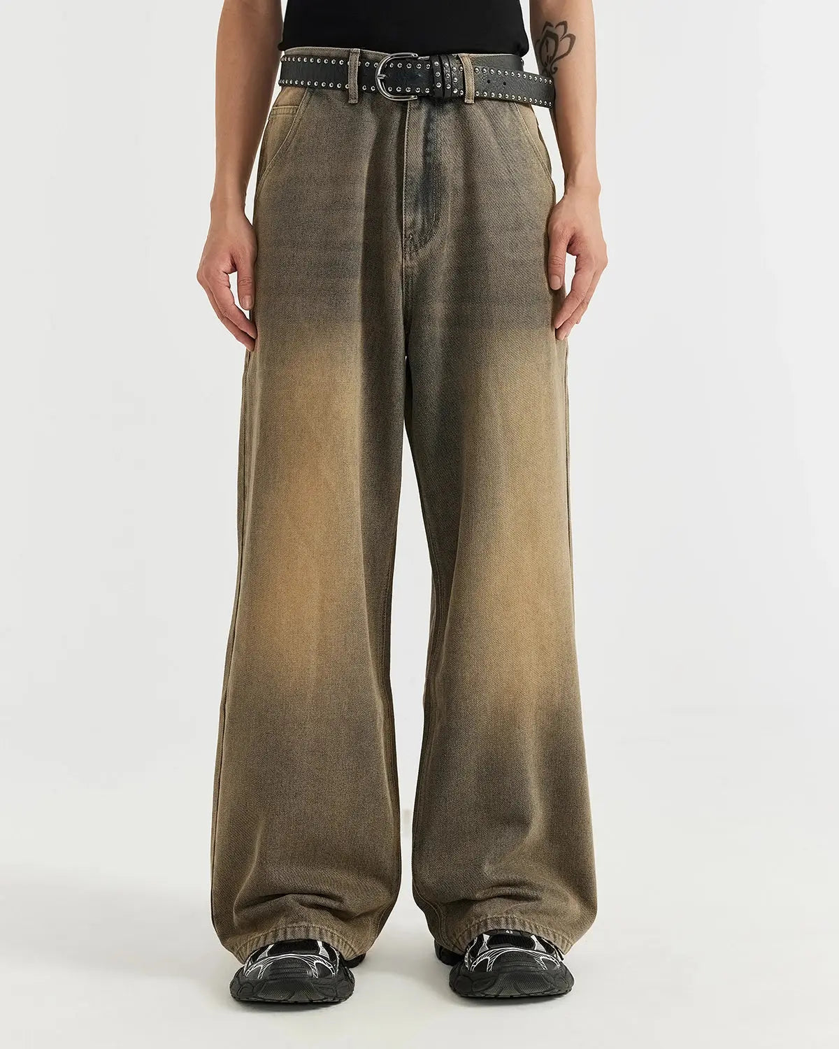 Brown Acid Wash Baggy Jeans | LCDEGO Streetwear