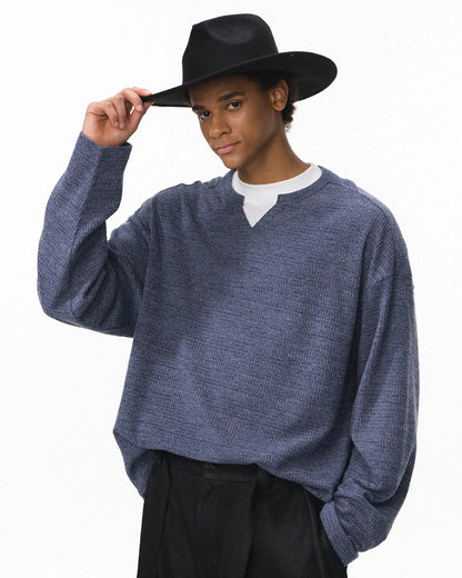 V-neck Long Sleeve Waffle Tees | LCDEGO Streetwear